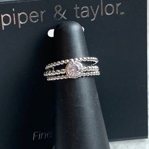 ❤️ NWT Minimalist Ring Trio Silver Plate Rings Piper & Taylor CZ Trio Ri…